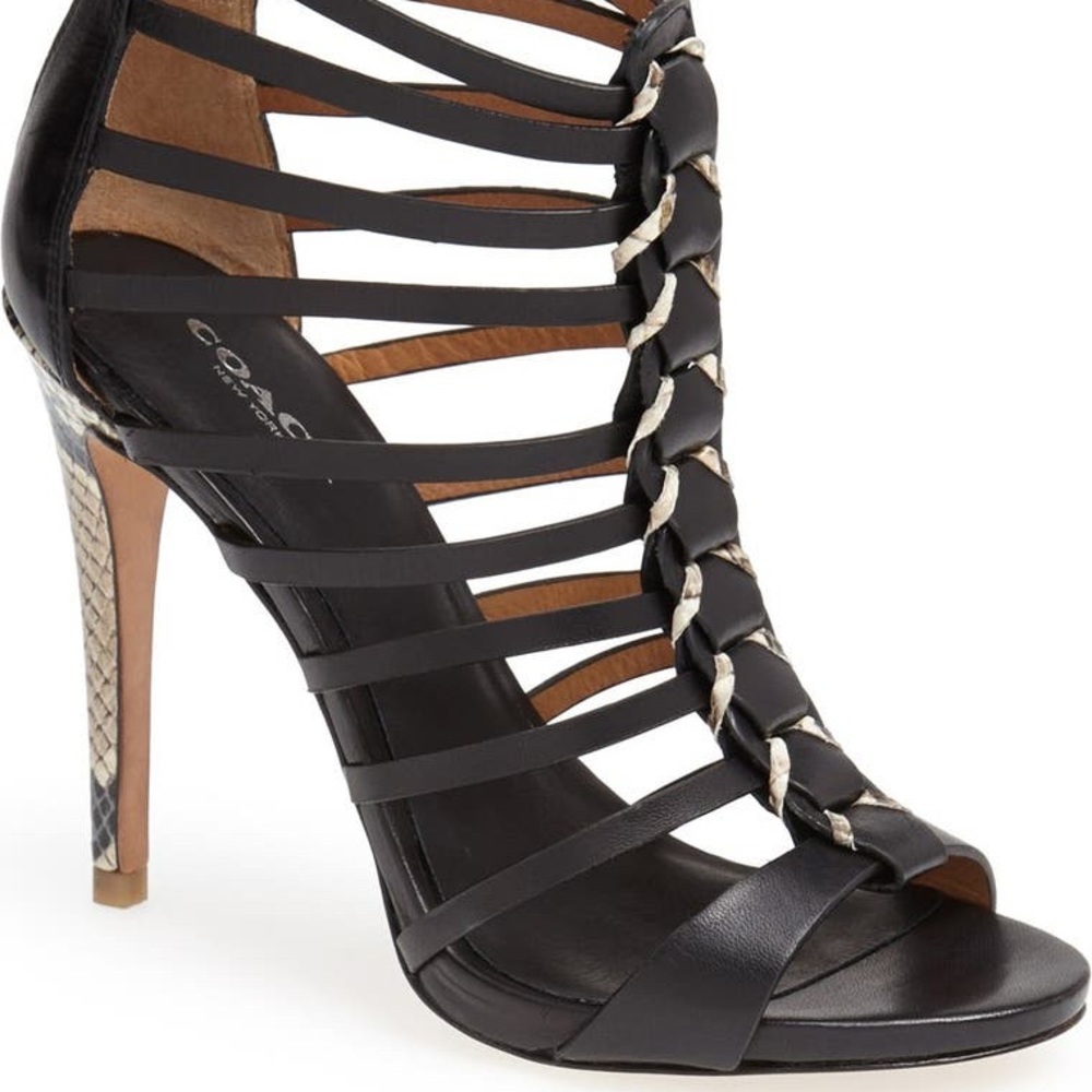 Coach snakeskin and black heels.